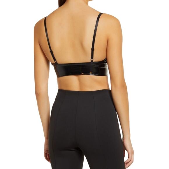 NWOT Good American Hologram Faux Leather Black Bra 1 Small - Picture 2 of 8